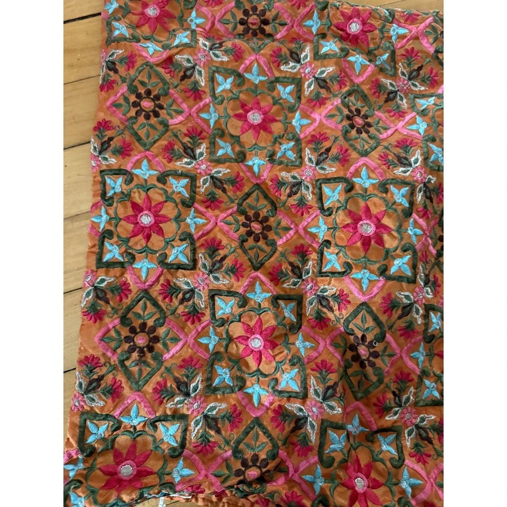 Beautiful orange‎ floral embroidered throw pillow case 17x17 boho